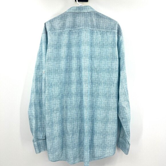 Bugatchi Blue Print Button Front Roll Tab Sleeve Casual Shirt Mens XXL - Picture 6 of 6